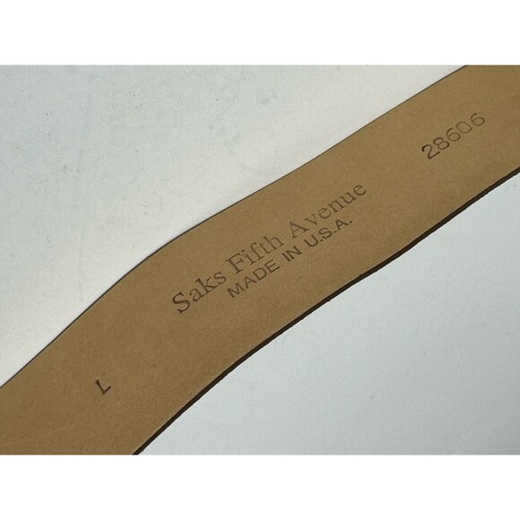 VTG Saks Fifth Avenue Brown Leather Belt Size L Chunky Boho Stone Brass Buckle main image 6